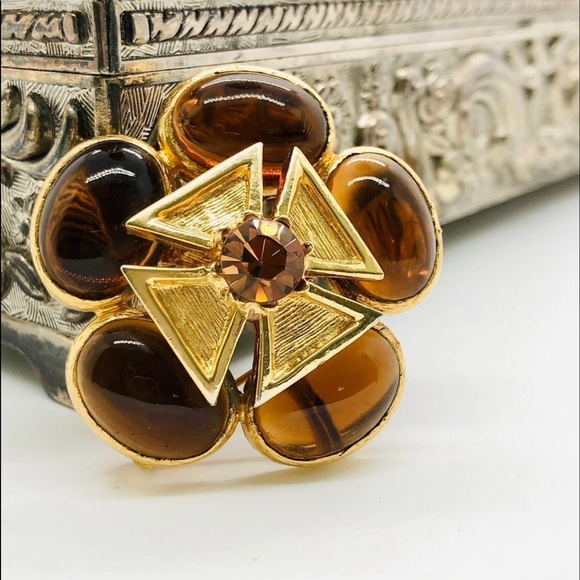 Vintage Benedikt NY Maltese Cross Amber Brooch Pendant RARE - Picture 1 of 10